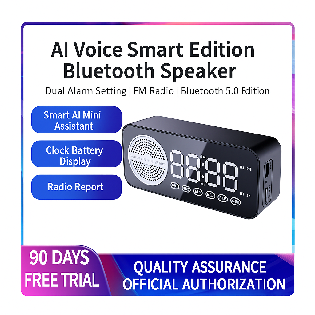 Portable Smart AI Bluetooth Speaker with LED Mirror Alarm Clock β Wireless Music, Voice Control, Home & Travel Audio