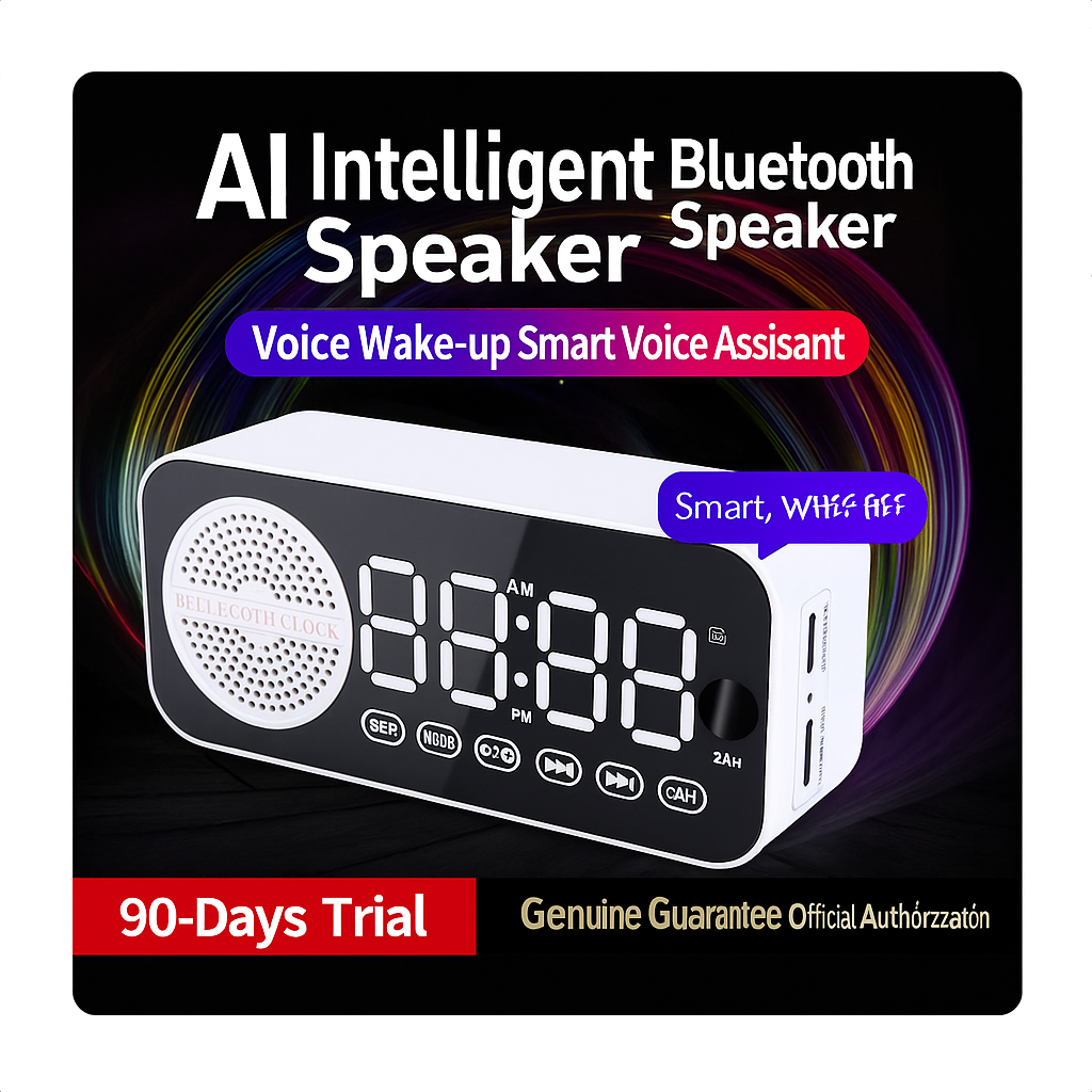 Portable Smart AI Bluetooth Speaker with LED Mirror Alarm Clock β Wireless Music, Voice Control, Home & Travel Audio