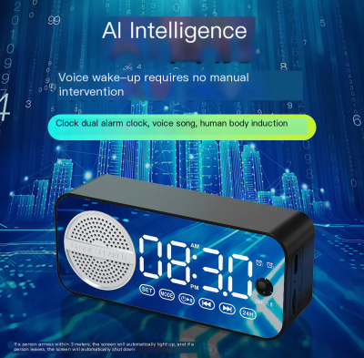 Portable Smart AI Bluetooth Speaker with LED Mirror Alarm Clock β Wireless Music, Voice Control, Home & Travel Audio