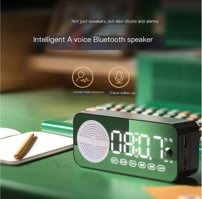Portable Smart AI Bluetooth Speaker with LED Mirror Alarm Clock β Wireless Music, Voice Control, Home & Travel Audio