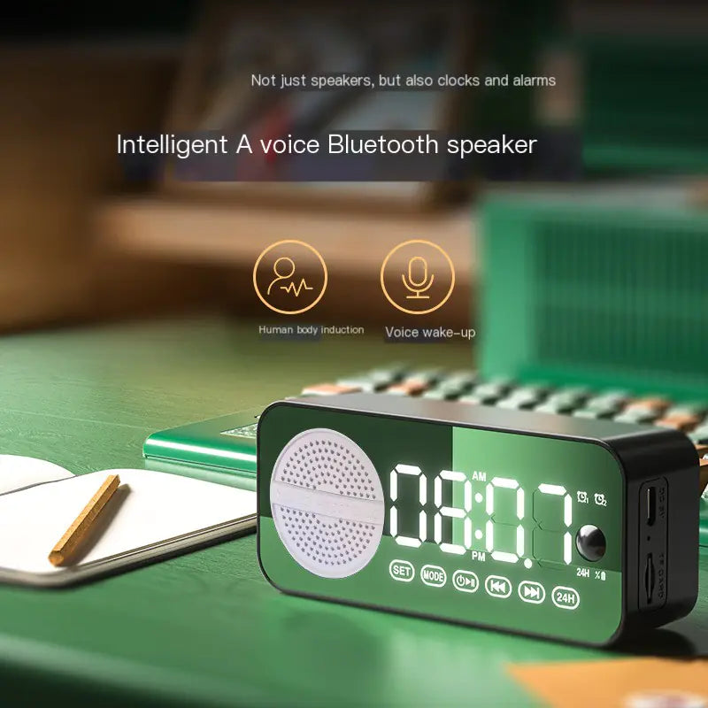 Portable Smart AI Bluetooth Speaker with LED Mirror Alarm Clock β Wireless Music, Voice Control, Home & Travel Audio