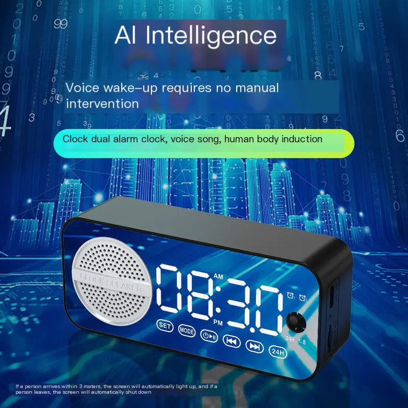 Portable Smart AI Bluetooth Speaker with LED Mirror Alarm Clock β Wireless Music, Voice Control, Home & Travel Audio