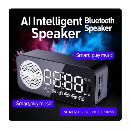 Portable Smart AI Bluetooth Speaker with LED Mirror Alarm Clock – Wireless Music, Voice Control, Home & Travel Audio